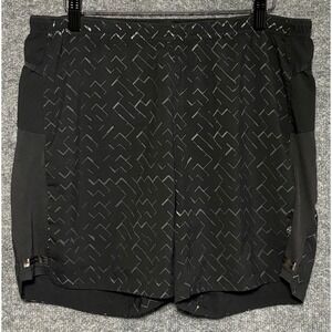 Brooks Mens Black Geometric Print Running Shorts Zipper Pocket Athletic Gym L